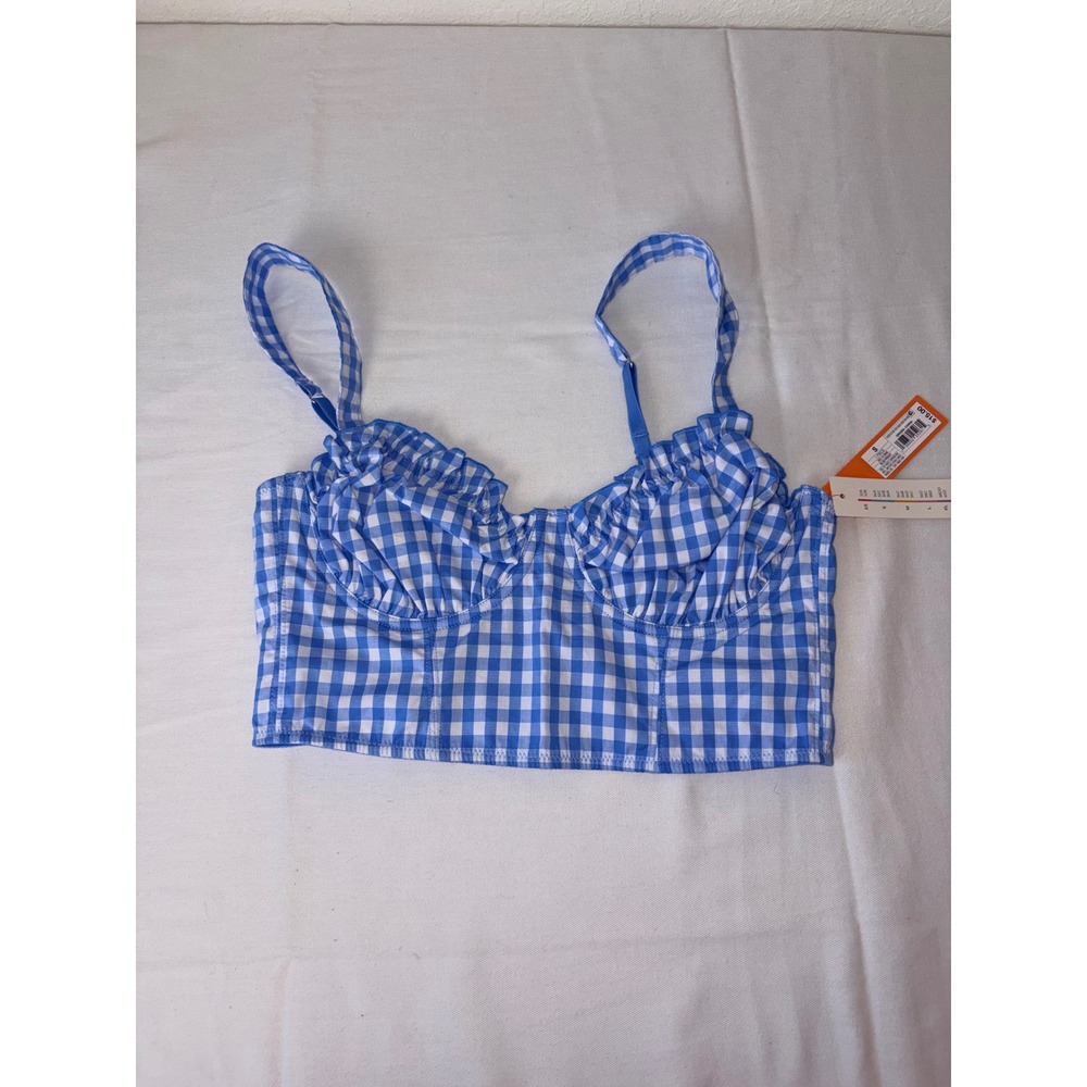 Colsie blue white gingham underwire Checkered bra bralette size small cotton new